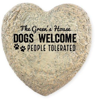 Garden Stones: Pawprints Welcome Garden Stone, Heart Shaped Garden Stone (9X9), White