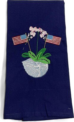 Towel - Patriotic Orchids in Shell Embroidered Design Kitchen Bath Home Decor