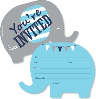 Big Dot of Happiness Blue Elephant - Shaped Fill-in Invitations - Boy Baby Shower or Birthday Party Invitation Cards with Envelopes - Set of 12