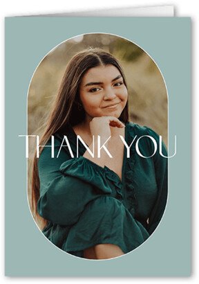 Thank You Cards: Classic Oval Thank You Card, Green, 3X5, Matte, Folded Smooth Cardstock