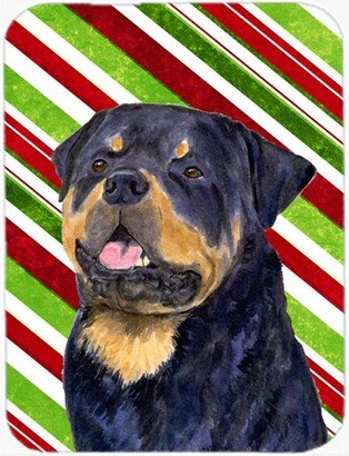 SS4593LCB Rottweiler Candy Cane Holiday Christmas Glass Cutting Board