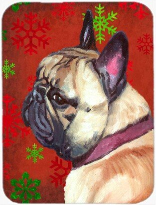 LH9580LCB French Bulldog Frenchie Red Snowflakes Holiday Christmas Glass Cutting Board