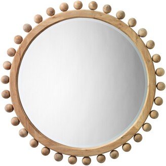 Mirror with Spherical Beads Accent and Wooden Frame, Brown