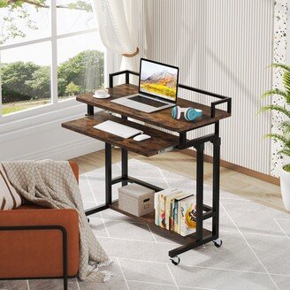 Farfarview Portable Rolling Desk, Adjustable Height Couch Sofa Table with Pull Out Keyboard Tray for Laptop