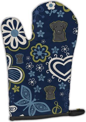 Blue Flowers Black Labrador Oven Mitt