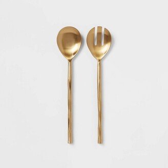 Metal Oval Serving Spoon and Fork Gold