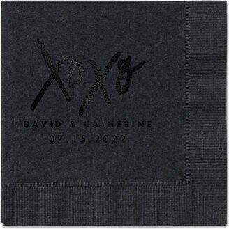 Wedding Napkins: Embrace And Kiss Napkin, Black, Black