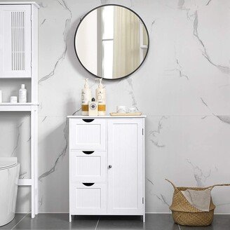 Magic Home White Floor Cabinet with 3 Large Drawers and 1 Adjustable Shelf