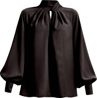 Tia Dorraine Get Down To Business Satin Oversized Blouse - Black