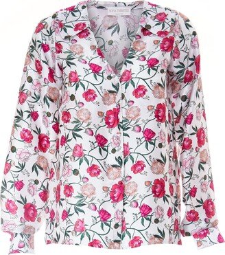 Sofia Tsereteli Peony Print Silk Blouse