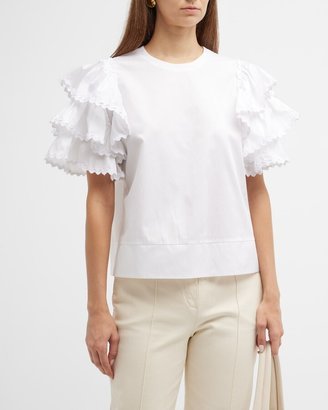 Harshman Juliette Flutter-Sleeve Cotton Blouse