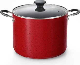 Professional 10.5-qt Nonstick Deep Cooking Pot Stockpot with Glass Lid, Marble Red