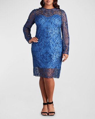 Plus Size Bead & Sequin Sheath Dress-AA