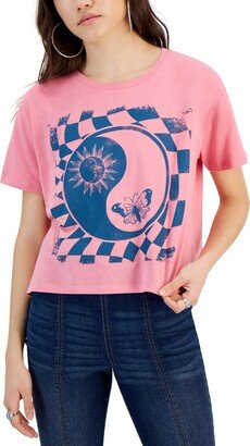 Grayson Threads Black Juniors' Yin Yang Grid Graphic Crop T-Shirt