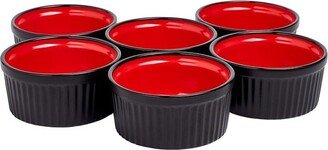 4 oz Ramekins Ceramic Ramekin, Set of 6, Black and Red