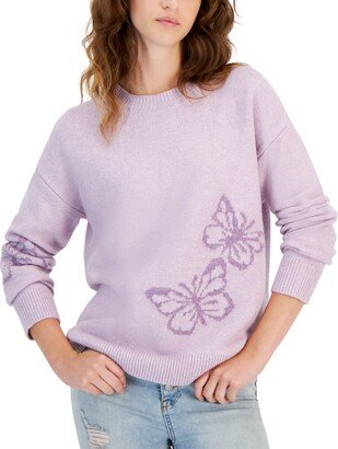 Juniors' Butterfly Printed Crewneck Sweater