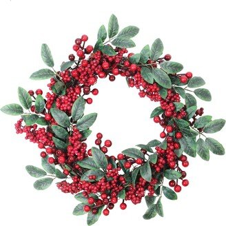 Northlight 18 Artificial Lush Red Berry and Deep Green Leaf Decorative Christmas Wreath - Unlit