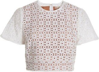 Broderie Anglaise Crewneck Cropped Top