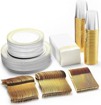 Chateau Fine Tableware 252-Piece White and Gold Plates, Napkins, Party Supplies, Dinnerware for Adults (36 sets)