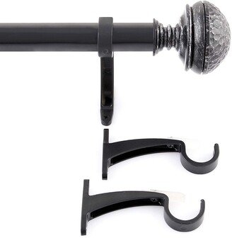 1 Inch Adjustable Black Curtain Rod for Windows & Doors Curtains with Hammered Mushroom Finials & Brackets Set -By Deco Window