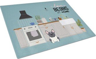 CK7716LCB Black White French Bulldog Kitchen Scene Glass Cutting Board