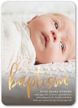 Baptism Invitations: Crossed T Baptism Invitation, White, 5X7, Standard Smooth Cardstock, Rounded