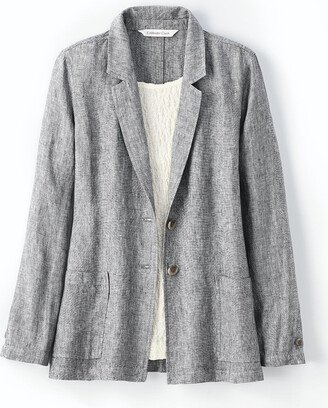 Women's Linen Boyfriend Jacket - Charcoal - PS - Petite Size