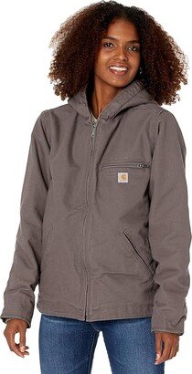 OJ141 Sherpa Lined Hooded Jacket (Taupe Gray) Women's Clothing