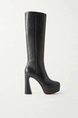 120 Leather Platform Knee Boots - Black