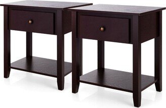 2PCS Nightstand Sofa End Side Table W/ Storage Drawer Bottom Shelf Espresso