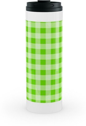 Travel Mugs: Gingham Checker - Green Stainless Mug, White, 16Oz, Green