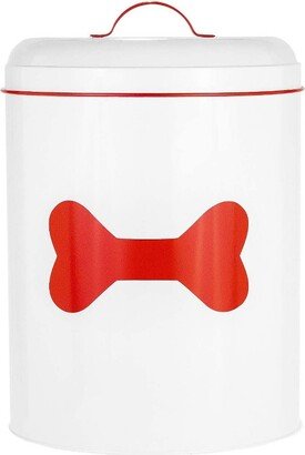 Amici Pet Bone White/Red Buster Food Storage Bin - Large, Durable, 17lb Capacity for Dry Dog Food and Treats