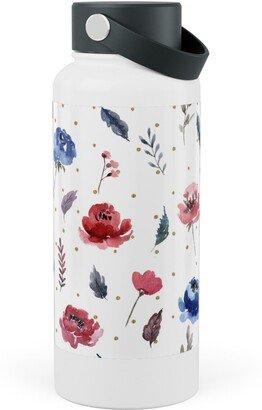 Photo Water Bottles: American Glory Flowers With Gold Dots - Multi Stainless Steel Wide Mouth Water Bottle, 30Oz, Wide Mouth, Red