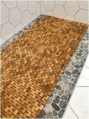 Teak Bath Floor Mat Runner Caramel