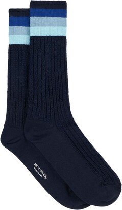 Logo Intarsia-Knit Striped Socks-AB