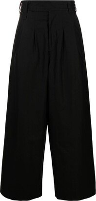 Black Wide-Leg Cotton Trousers-AA