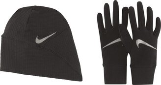 Women's Essential Running Hat and Glove Set in Black