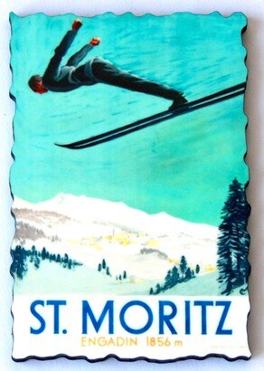 St Moritz Switzerland Travel Poster Fridge Magnet | Wood Style