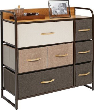 mDesign Large Storage Dresser Furniture with 7 Fabric Drawers, Multi/Dark Brown