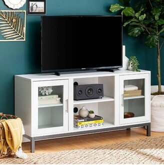 Pierceton Modern Double Glass Door with Metal Legs TV Stand for TVs up to 58 White - Saracina Home