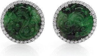 David C.A. Lin 18k Green Jade Diamond Halo Stud Earrings