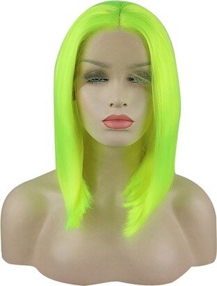 Unique Bargains Medium Long Straight Bob Lace Front Wigs for Women with Wig Cap 16 Fluorescent Green 1PC