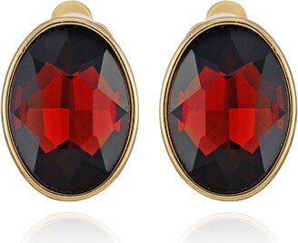 Gold-Tone Red Glass Stone Stud Clip-On Earrings