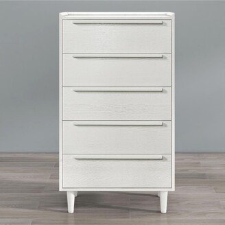 Simplie Fun Modern Style Wood Grain 5-Drawer Chest with Solid Wood Legs, White