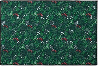 Door Mats: Merry Christmas Botanical - Green Door Mat, Green