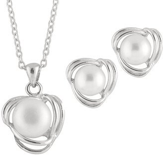 Splendid Pearls Rhodium Plated 6-6.5Mm Pearl Necklace & Stud Sets