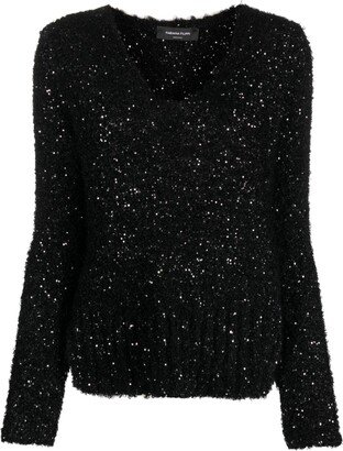 sequinned V-neck jumper