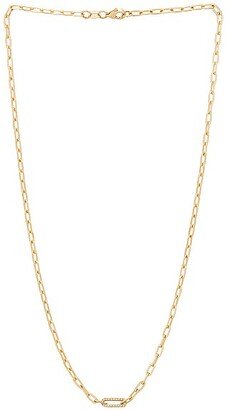 Pave Paperclip Link Necklace in Metallic Gold