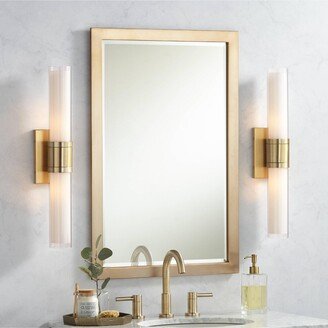 Possini Euro Design Brianna Modern Wall Lights Set of 2 Brass Gold Metal Hardwired 5 Fixture Outer Clear Inner Opal Glass Tube Shade for Bedroom Bath