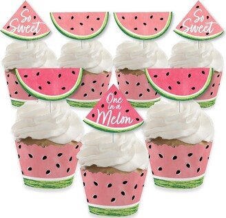 Big Dot of Happiness Sweet Watermelon - Cupcake Decoration - Fruit Party Cupcake Wrappers and Treat Picks Kit - Set of 24